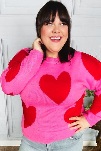 Cupid's Arrow Pink & Red Heart Jacquard Sweater