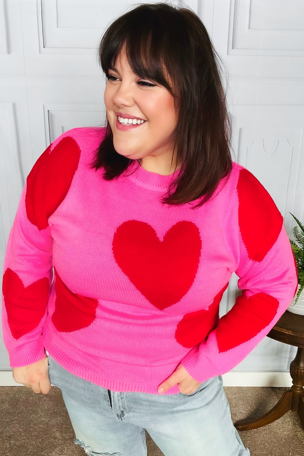 Cupid's Arrow Pink & Red Heart Jacquard Sweater