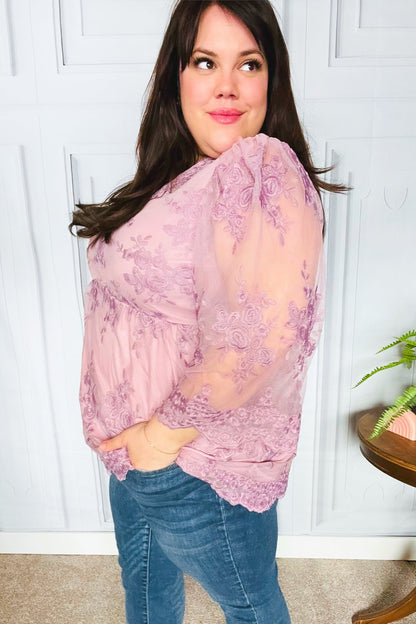 Crazy For You Mauve Lace Embroidered V Neck Top