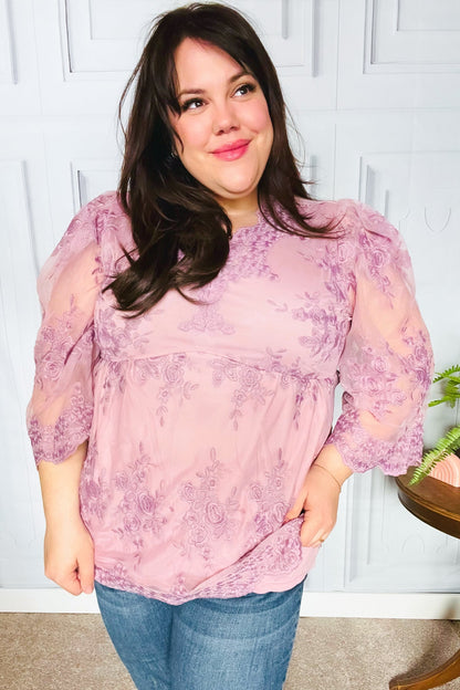 Crazy For You Mauve Lace Embroidered V Neck Top