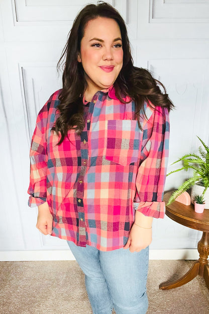 Check It Out Mauve Washed Plaid Button Up Top