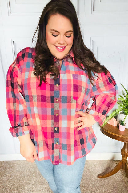 Check It Out Mauve Washed Plaid Button Up Top