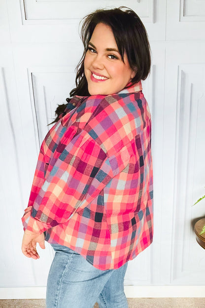 Check It Out Mauve Washed Plaid Button Up Top