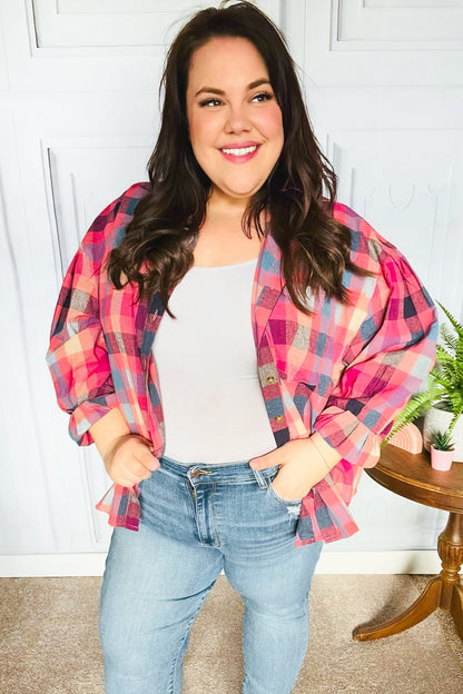 Check It Out Mauve Washed Plaid Button Up Top