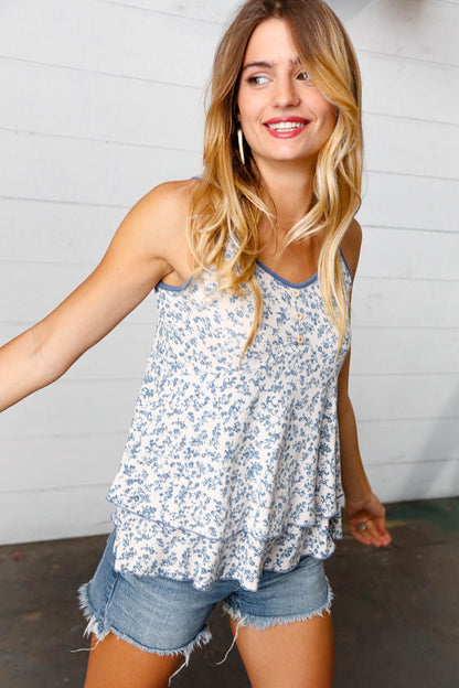 Vintage Ivory & Denim Floral Babydoll Top