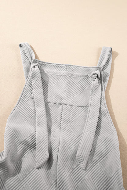 Light Grey Textured Self-Tie Strap Wide-Leg Overalls