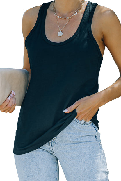 Black Scoop Neck Basic Solid Tank Top