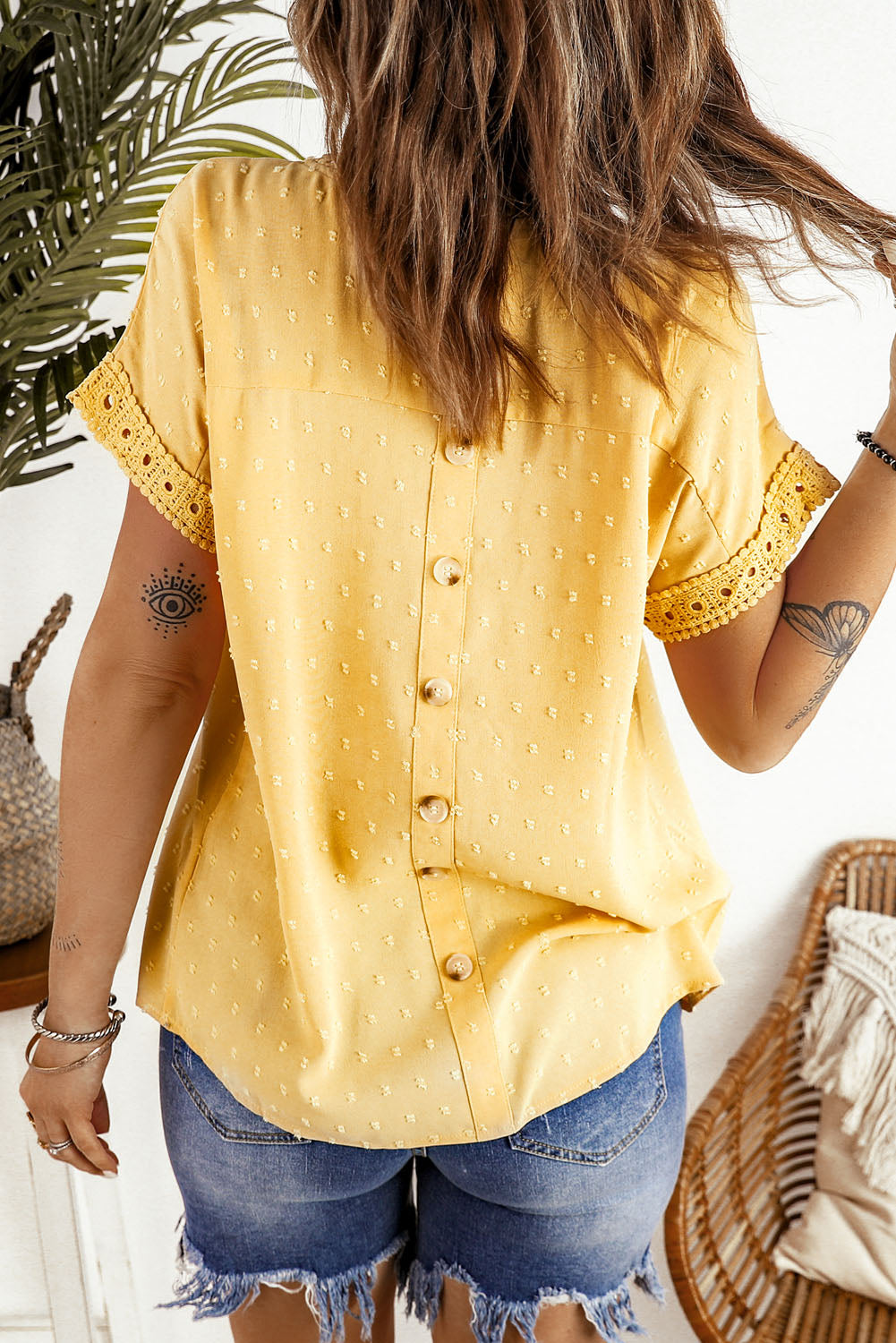 Swiss Dot Lace Splicing Short Sleeve Top