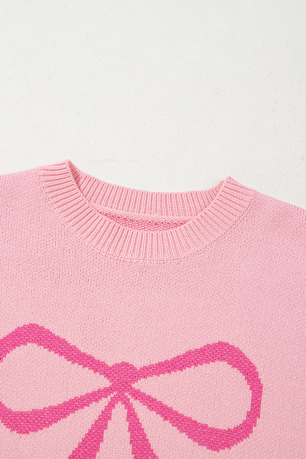 Pink Bow Graphic Drop Shoulder Round Neck Sweater