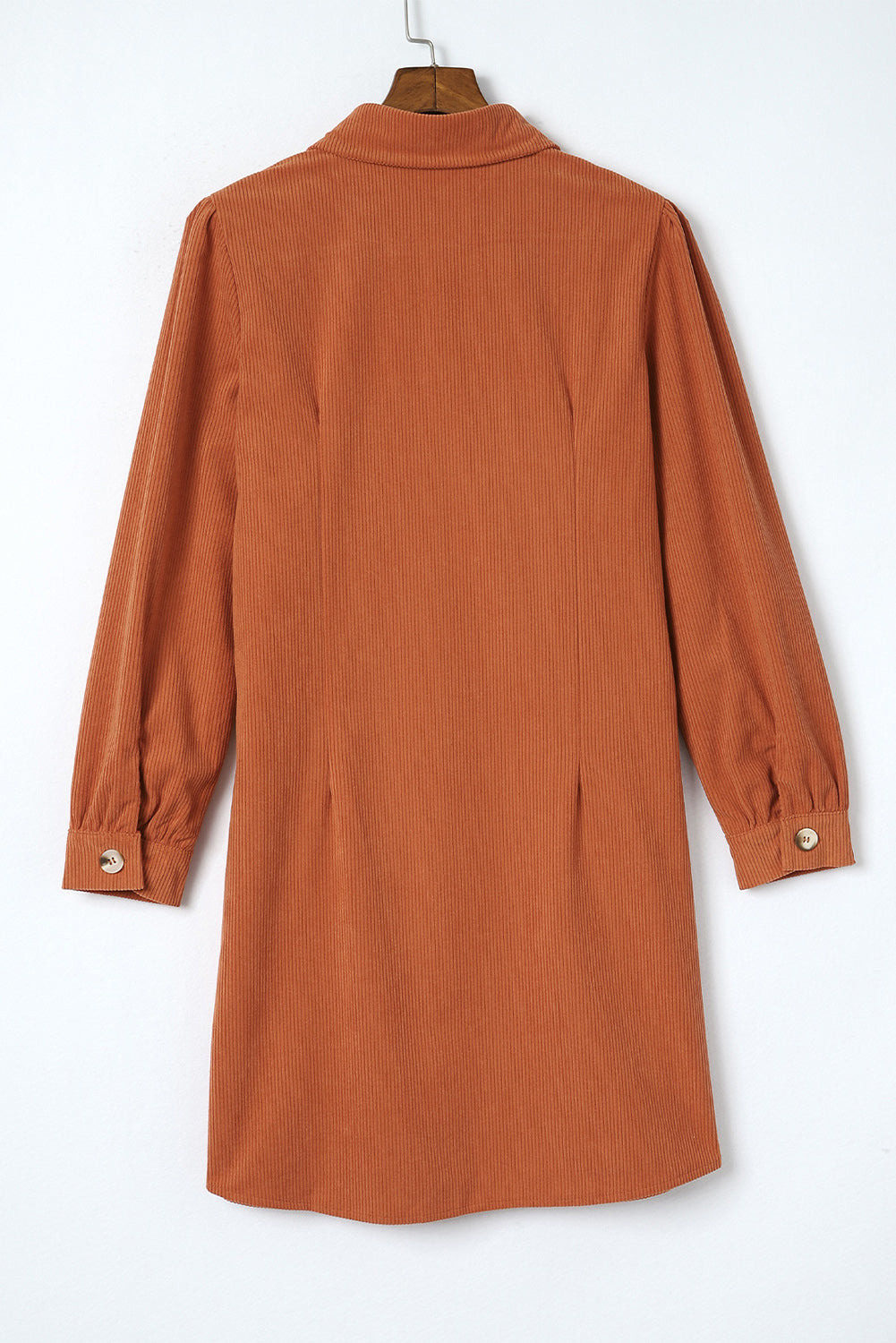 Khaki Corduroy Buttoned 	Long Sleeve Shirt Dress