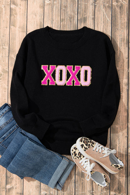 Black Holly Jolly Round Neck Casual Sweater