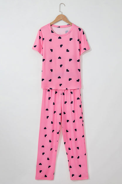 Pink Valentines Heart Print Tee and Pants Lounge Set