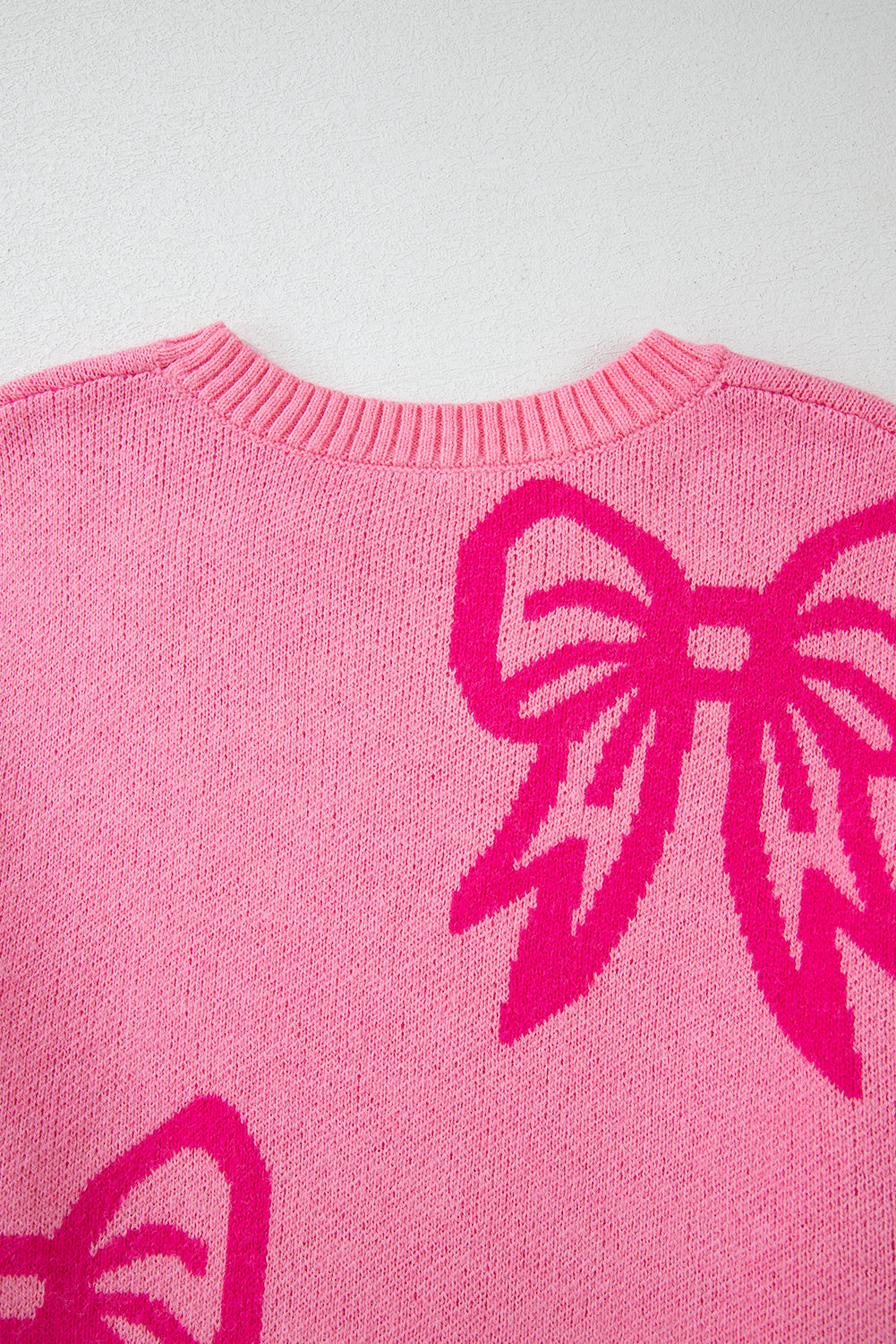 Pink Bow Pattern Drop Shoulder Loose Sweater