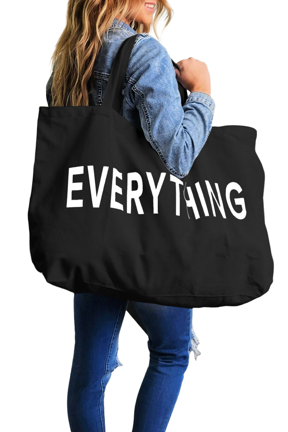 White 73*17*44cm EVERYTHING Letter Print Large Canvas Tote Bag