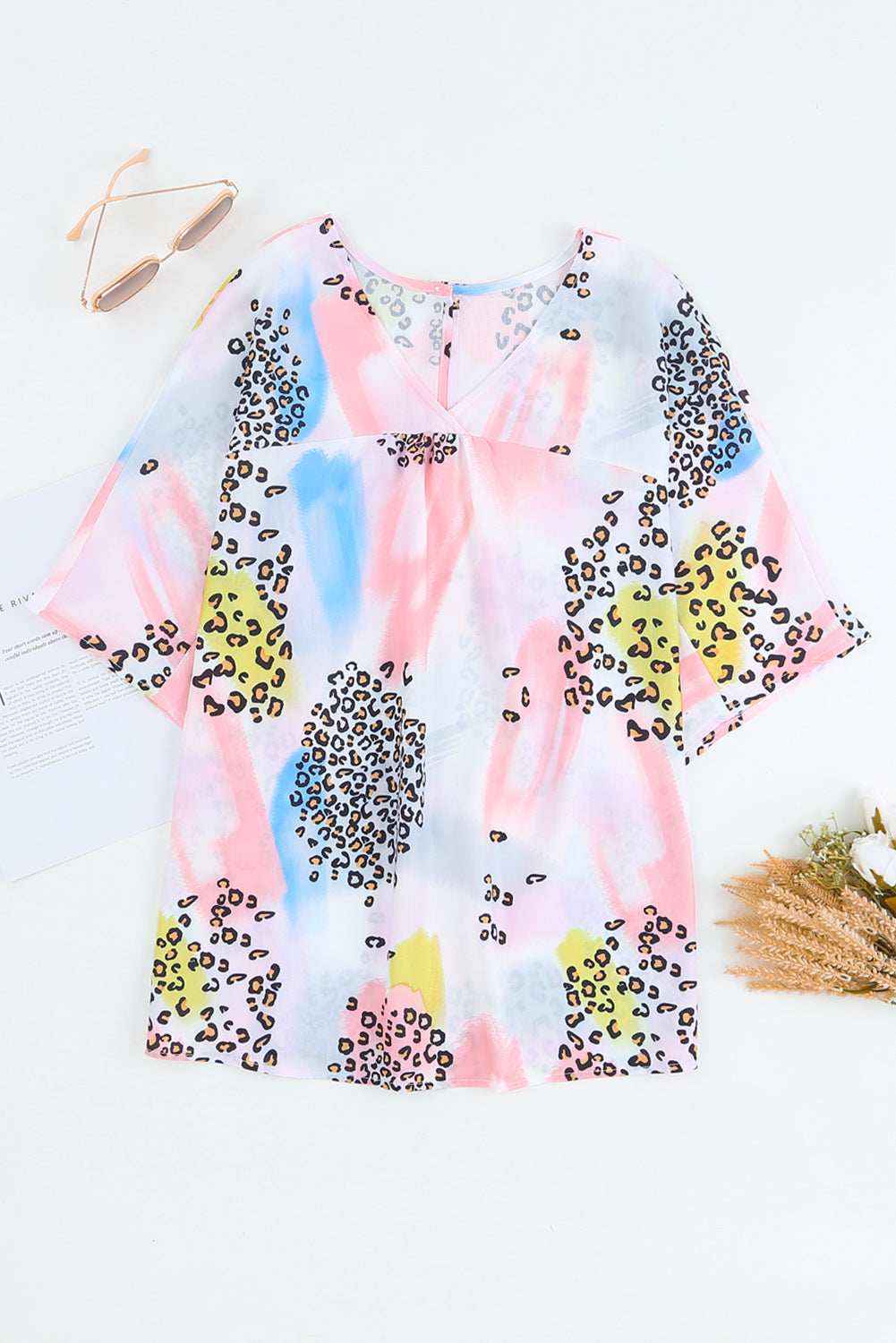 Animal Watercolor Mixed Print Loose Top