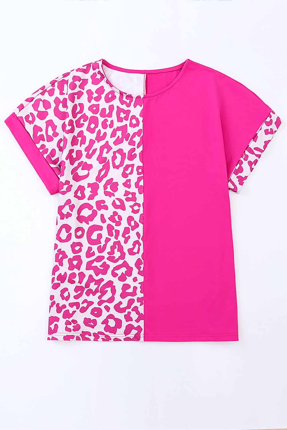 Rose Half Leopard Patchwork Short Sleeves Top