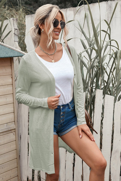 Grey Button Front Lightweight Long Cover Up