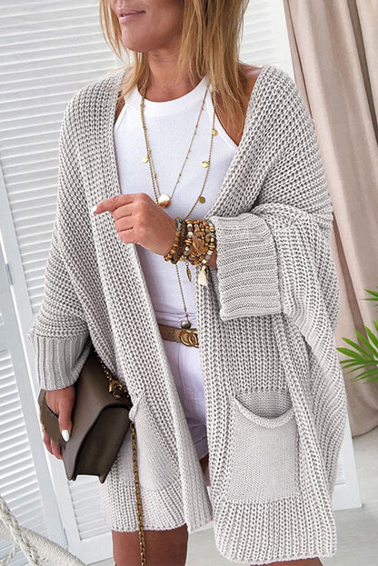 Gray Oversized Fold Over Sleeve Open Front Cardigan