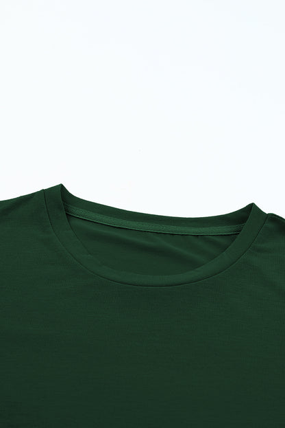 Green Casual Plain Crew Neck Tee