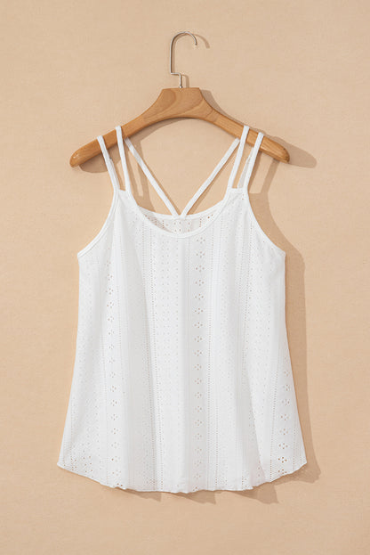 White Eyelet Strappy Scoop-Neck Tank Top