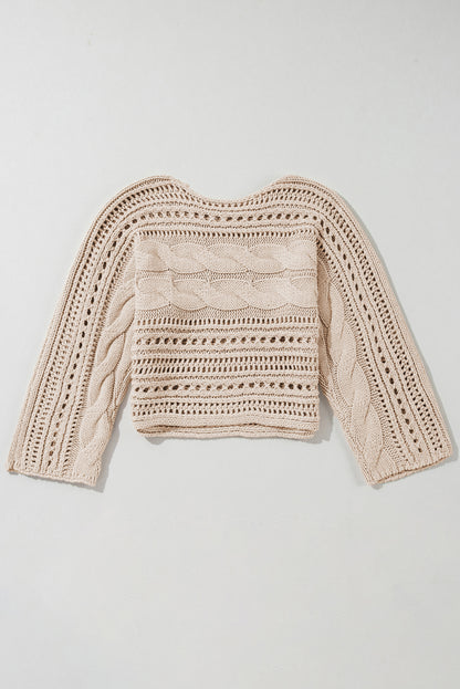 Smoke Gray Hollow-out Cable Knit Cropped Sweater