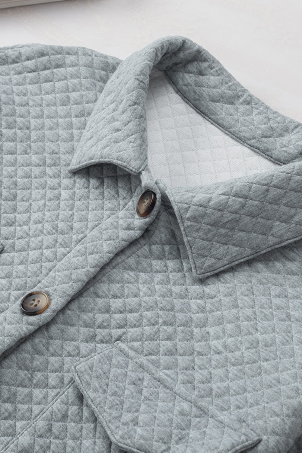 Gray Lattice Texture Retro Flap Pocket Button Quilted Shacket