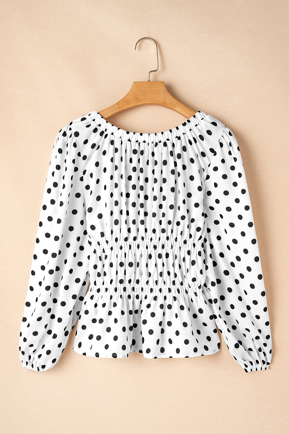 Black Polka Dot Puff Sleeve Bow Square Neck Peplum Top