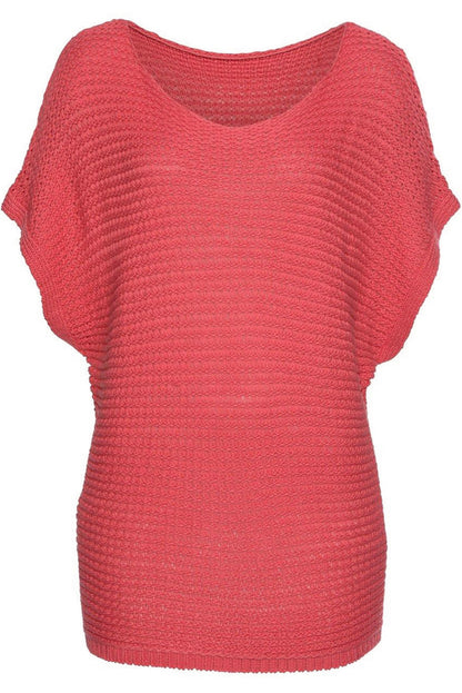 Red Clay Solid Loose Knit Short Dolman Sleeve Sweater