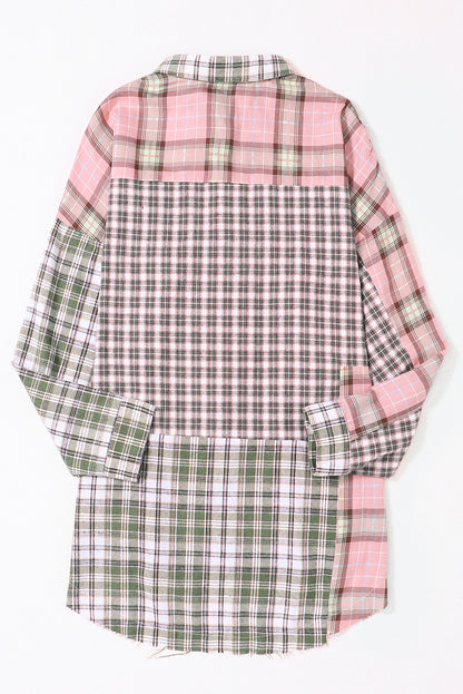 Multicolor Plaid Patchwork High Low Oversized Shirt