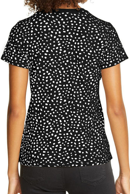 Black Cheetah Print O-neck Short Sleeve T Shirt