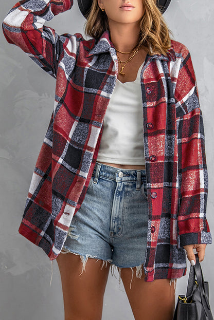 Orange Plaid Button Up Long Sleeve Flannel Shacket