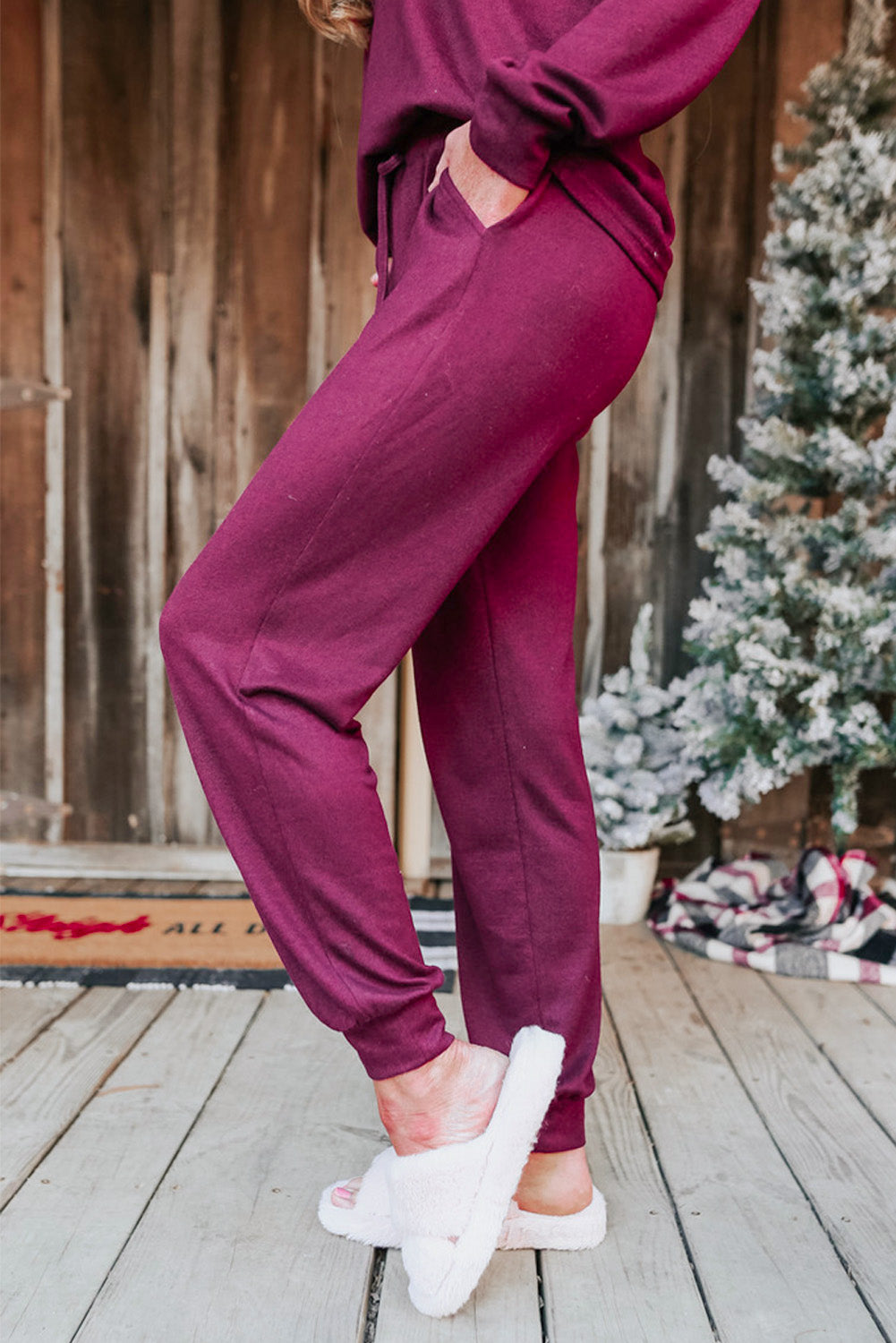 Red Casual Long Sleeve Pullover & Joggers Pajamas Set