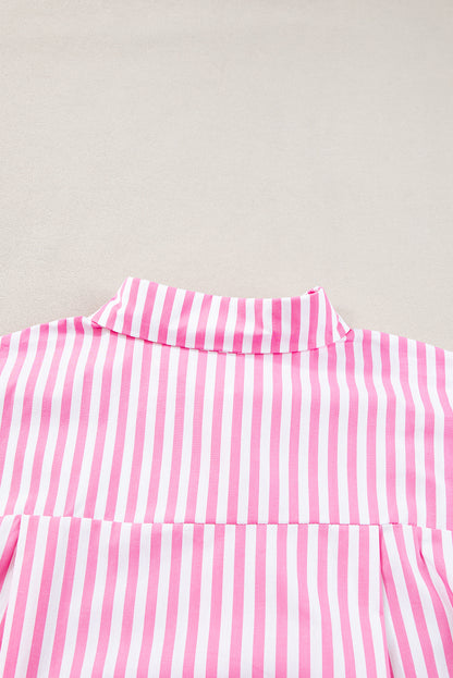 Pink Stripe Dolman Sleeve Oversize Shirt