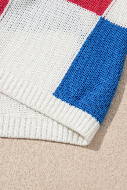 White Color Block Cap Sleeve Sweater