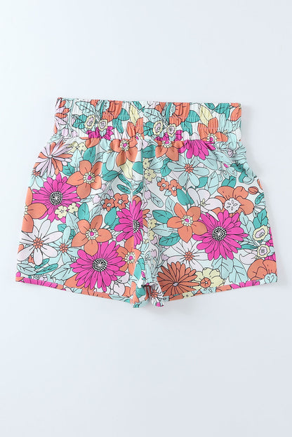 Multicolor Geometric Elastic High Waisted Shorts for Women