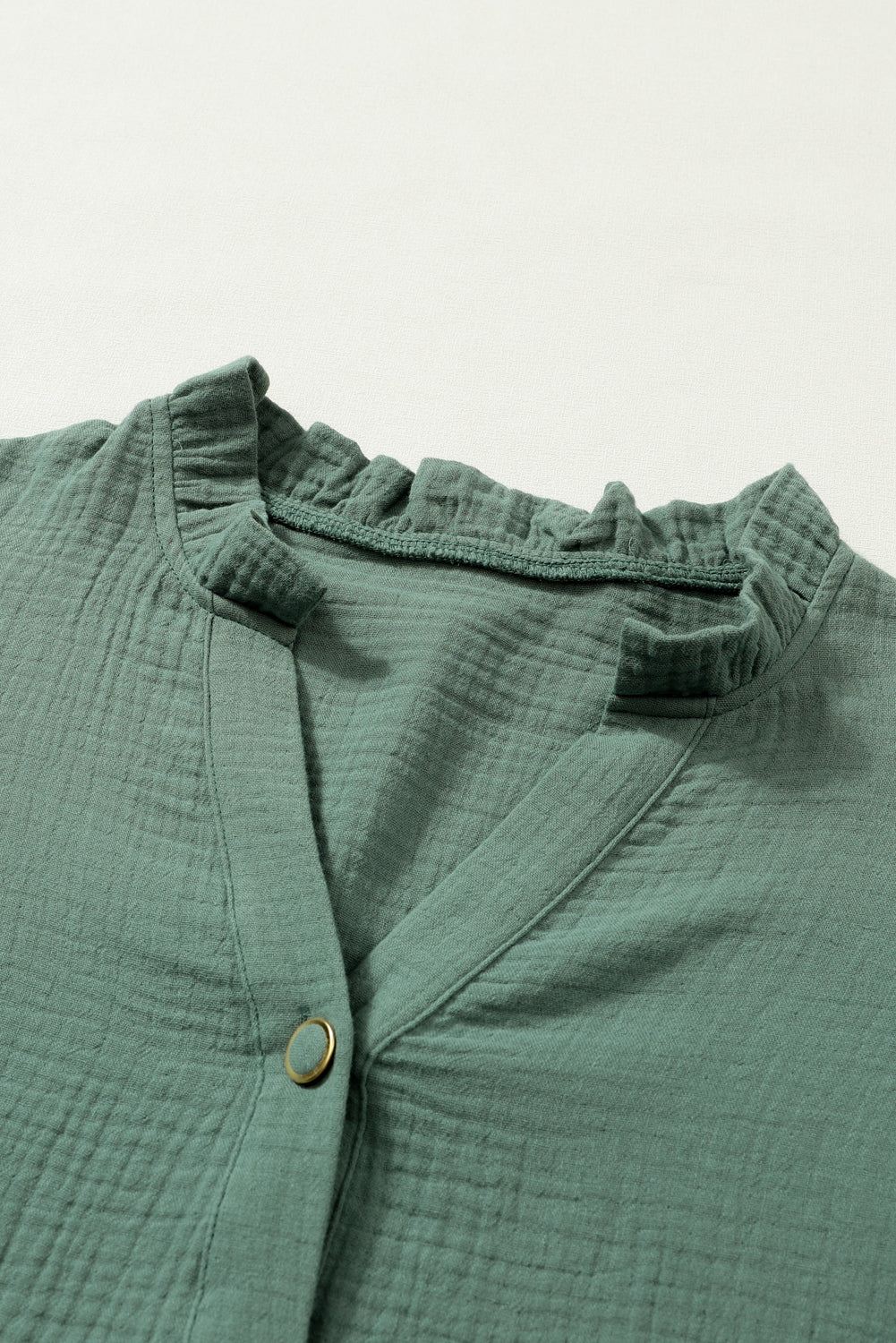 Green Frilled Split Neck Crinkled Shirt