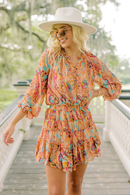 Multicolour Paisley Print Frilled Mini Dress