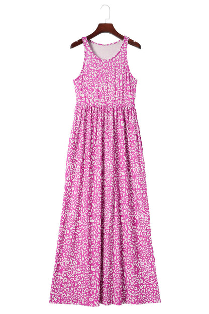 Rose Leopard Print Pocketed Sleeveless Maxi Dress