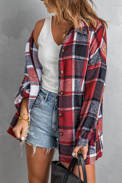 Orange Plaid Button Up Long Sleeve Flannel Shacket