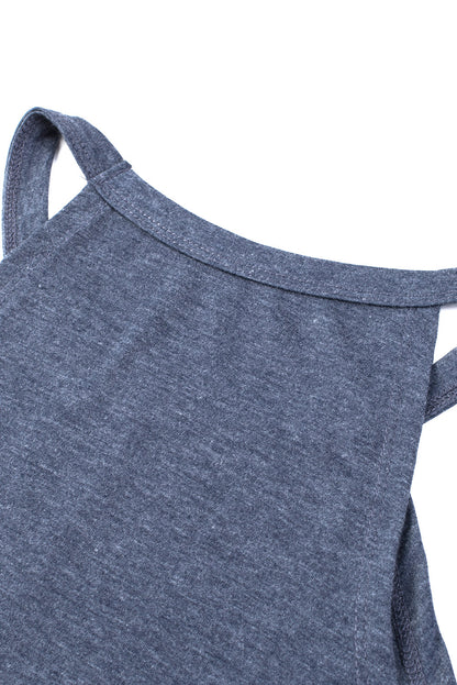 Blue Solid Color Crew Neck Tank Top