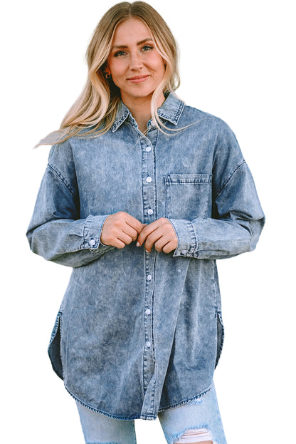 Sky Blue Vintage Washed Chest Pocket Denim Shirt