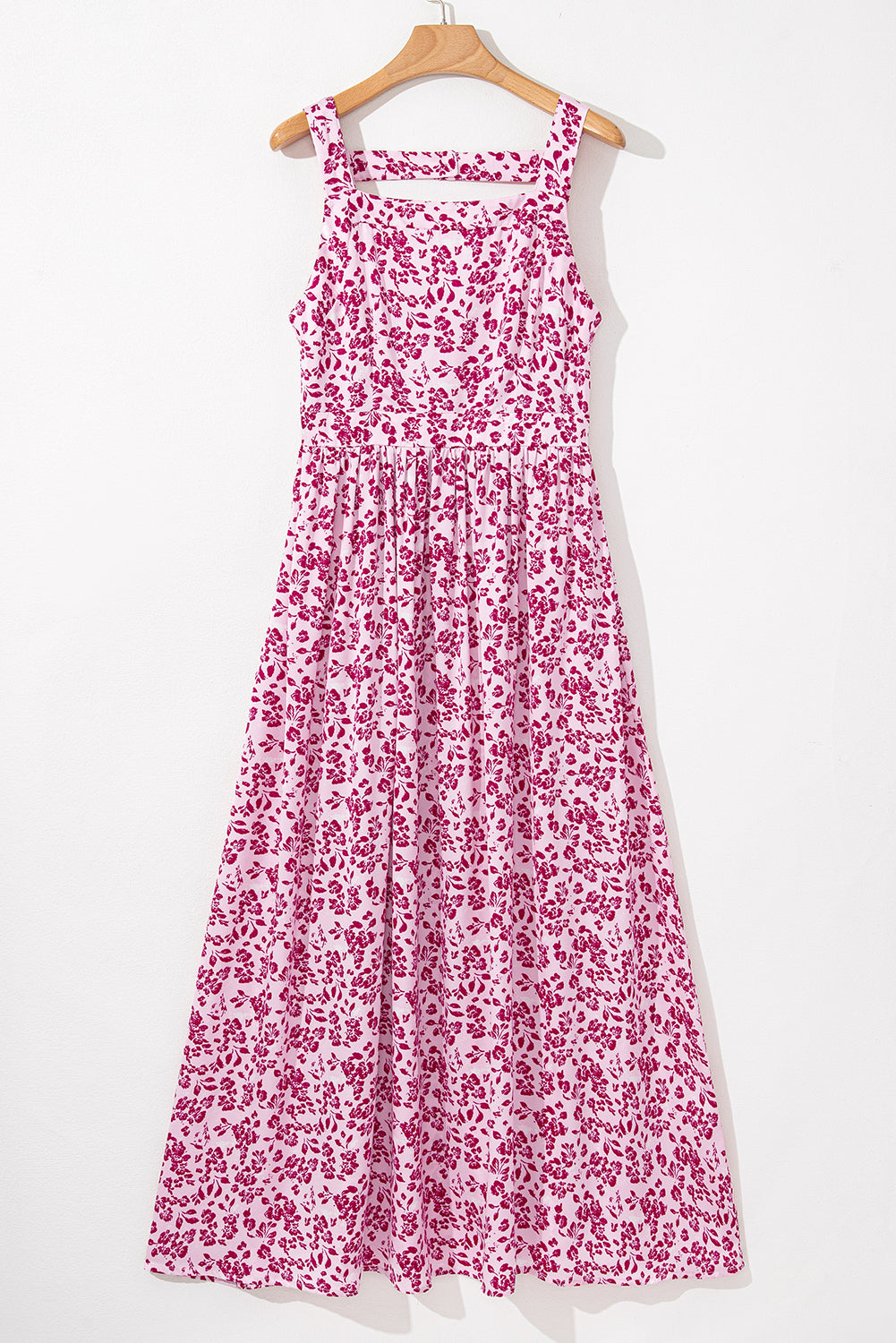 Pink Floral Cutout Back Empire Waist Sleeveless Maxi Dress