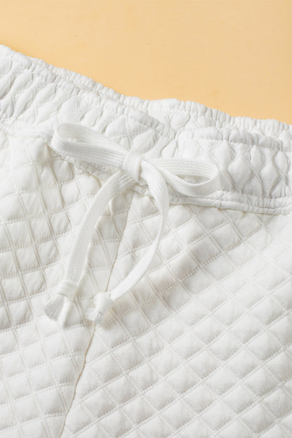 White Quilted Hoodie and Sweatpants Two Piece Set