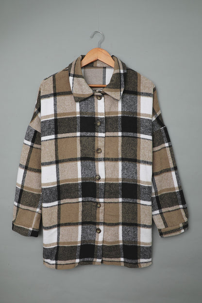 Orange Plaid Button Up Long Sleeve Flannel Shacket