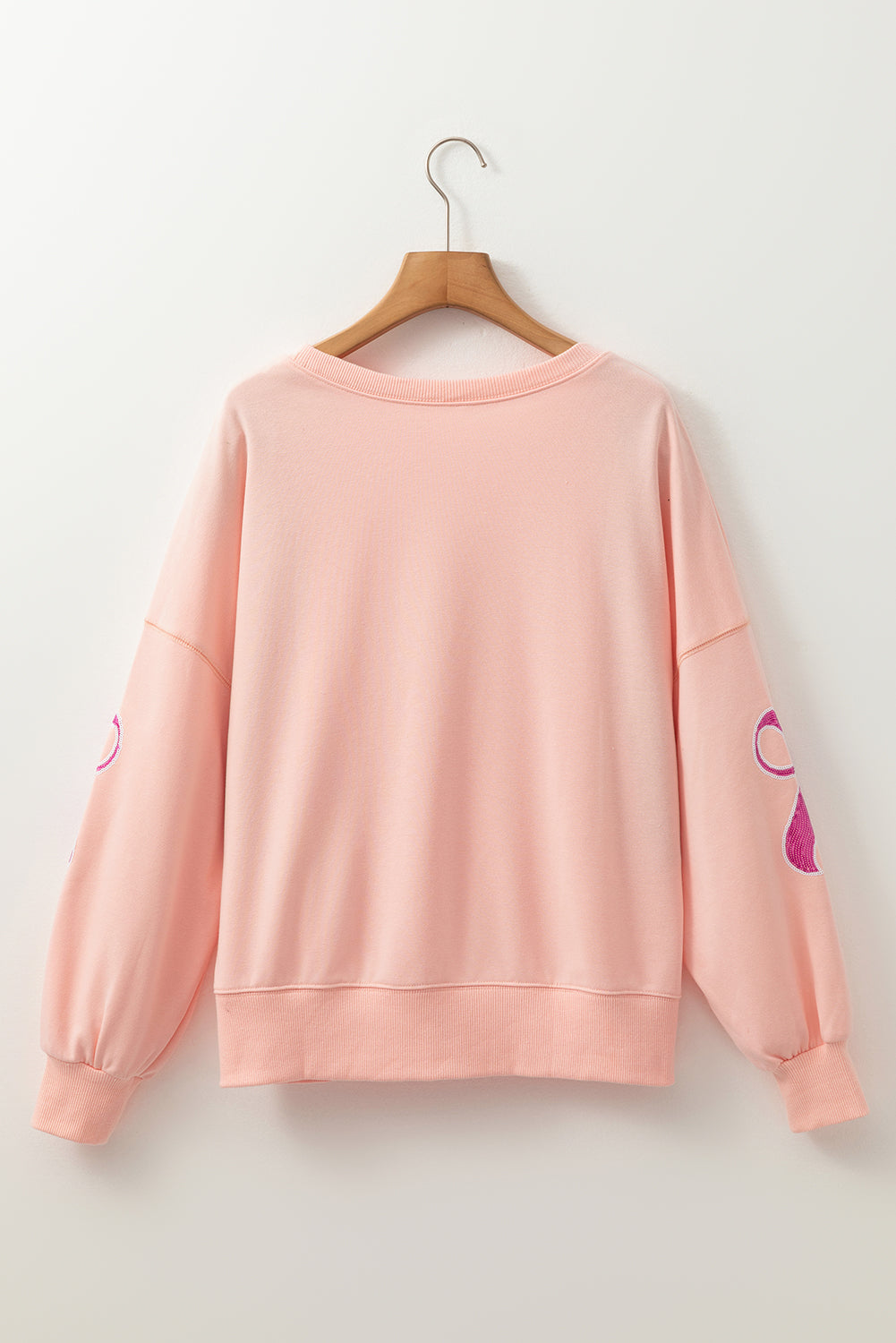 Apricot Pink Sequined Bowknot Drop Shoulder Oversized Sweatshirt