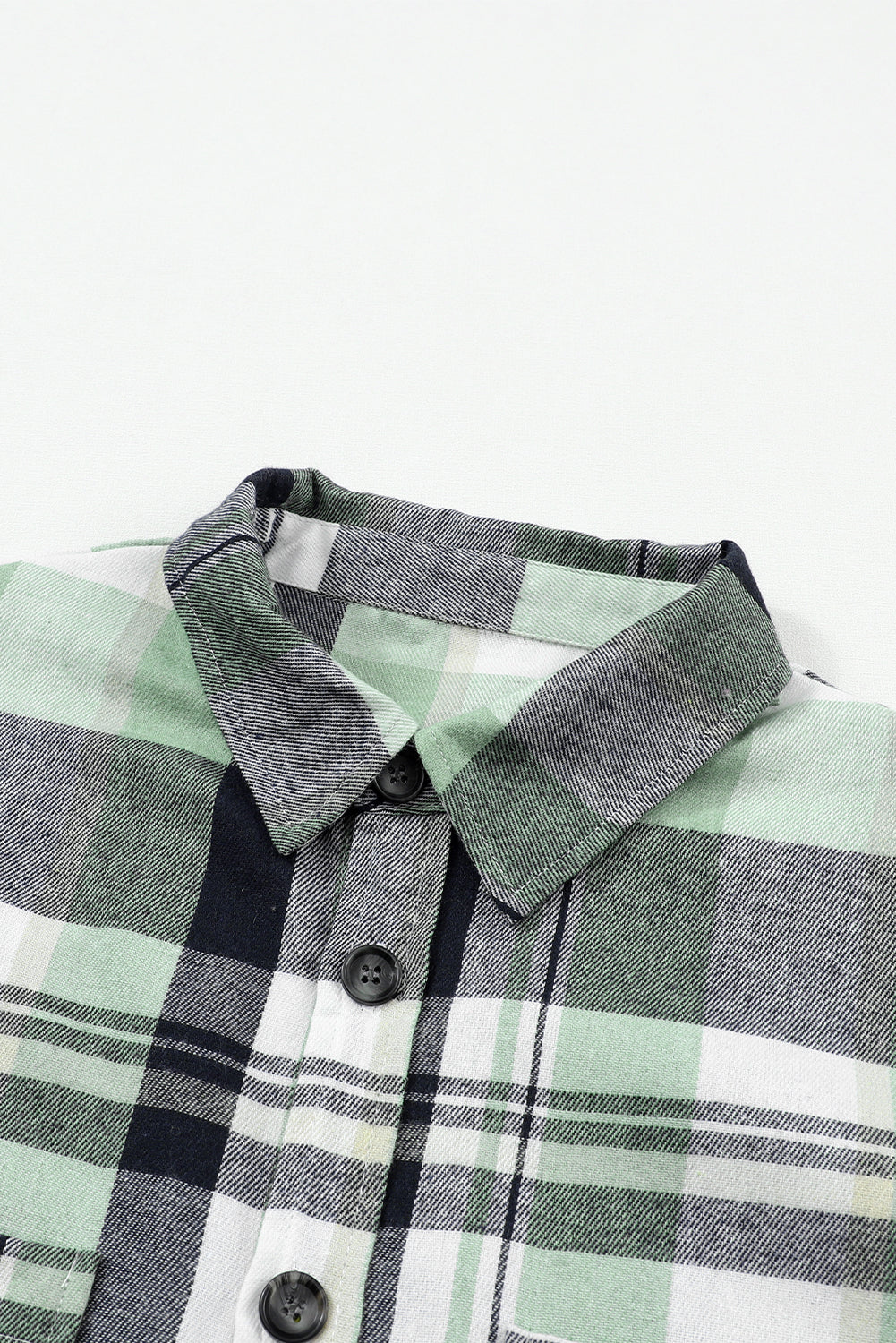 Green Long Sleeve Collared Button Up Flannel Shacket