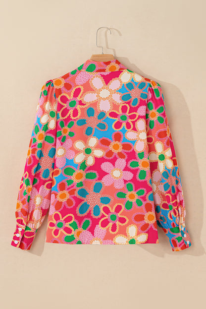 Multicolor Floral Print Bubble Sleeve Shirt