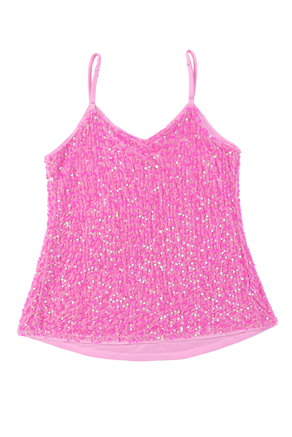 Pink Sequin Adjustable Straps Tank Top