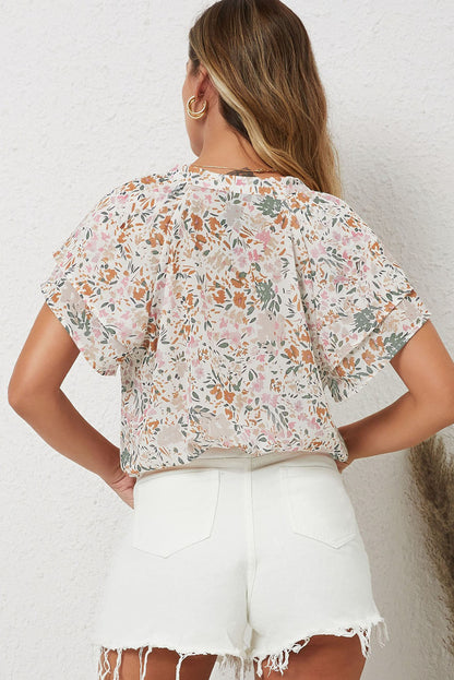 Multicolor Floral Mandarin Collar Top