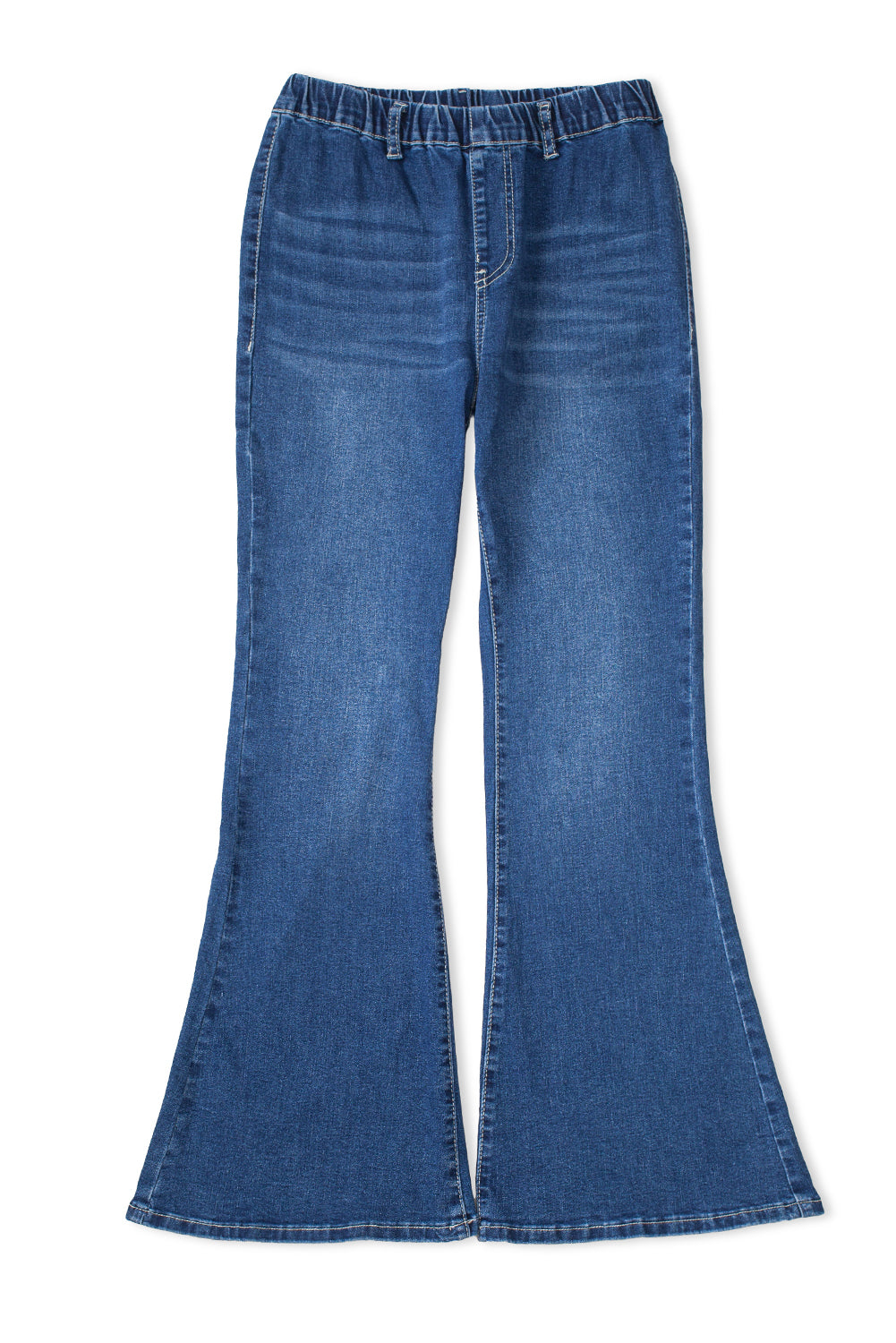 Blue Elastic High Waist Flare Jeans